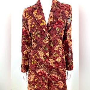 Cabi MIDI Length Floral Print Coat Size M Lined Brown Yellow Red Gently Used